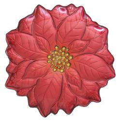 Încânt&259;-&539;i invita&539;ii cu acest platou elegant din sticl&259; ideal pentru servirea deserturilor gust&259;rilor sau pentru a fi folosit ca element decorativ Platoul este ro&537;u cu accente aurii &537;i are forma unei cr&259;ciuni&539;e stilizate aducând un aer festiv &537;i rafinat 