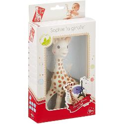 Celebra Sophie in cutie din carton eleganta gama Fresh Touch  pentru a o putea oferi cadou urandu-i bun venit nou-nascutului In plus cutia contine si un card pe care parintii il pot completa pentru a-l pastra drept amintire Girafa Sophie poate fi utilizata de la 0 luni Prima jucarie a bebelusului care-i stimuleaza toate simturile Vederea  datorita petelor sale de culoare inchisa contrastante care se gasesc pe tot corpul girafei atrag privirea 