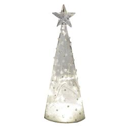 Acest brad decorativ din sticl&259; adaug&259; un aer elegant &537;i festiv oric&259;rui col&539; al casei tale Cu lumini LED integrate bradul str&259;luce&537;te delicat creând o atmosfer&259; cald&259; &537;i primitoare Designul s&259;u rafinat confer&259; un efect sofisticat potrivit atât pentru decoruri moderne 