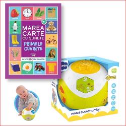 Un set perfect pentru micii exploratori 0-3 ani Include cartea bestseller „Bebe înva&539;&259; Marea carte cu sunete” care stimuleaz&259; curiozitatea &537;i vocabularul &537;i mingea interactiv&259; cu activit&259;&539;i ideal&259; pentru dezvoltarea motricit&259;&539;ii &537;i a sim&539;urilor 