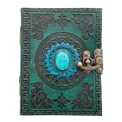 Jurnal Vintage dimensiune 175 x 125 cm coperti din piele naturala cusute manual piatra naturala inserata in coperta hartie lucrata manual din bumbac inchizatoare metalica tip ancora