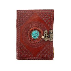 Jurnal Vintage cu piatra naturala inserata in coperta dimensiune 175 x 125 cm coperti din piele naturala hartie lucrata manual din bumbac Inchizatoare metalica tip ancora