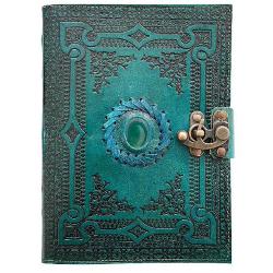 Jurnal Vintage dimensiune 20 x 15 cm coperti din piele naturala cu pietre inserate in coperta hartie lucrata manual din bumbac inchizatoare metalica tip ancora