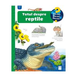 Totul despre crocodili &539;estoase &537;opârle &537;i &537;erpi într-un titlu enciclopedic viu ilustrat &537;i conceput ingenios Prin deschiderea ferestrelor de pe paginile cartonate vei putea observa îndeaproape solzii unui piton reticulat vei g&259;si un gu&537;ter pitit sub pietrele acoperite cu mu&537;chi vei observa n&259;pârlirea &537;i pieile noi ale unui &537;arpe de porumb vei explora diversitatea de labe gheare &537;i palmuri reptiliene 