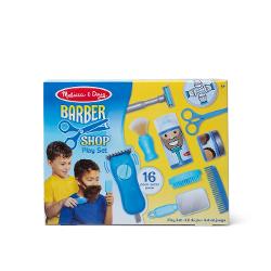 Transforma joaca intr-o experienta autentica de frizerie cu setul MELISSA & DOUG BARBER SHOP PLAY SET Cei mici pot intra in rolul unui adevarat frizer si pot exersa tunsul barbieritul si aranjatul parului intr-un mod amuzant si sigur Setul include 16 piese realiste precum masina de tuns cu sunete pensula de barbierit oglinda pieptene foarfeca si alte accesorii esentiale pentru o experienta completa Joaca de rol ii ajuta pe copii sa isi dezvolte imaginatia coordonarea mana-ochi 