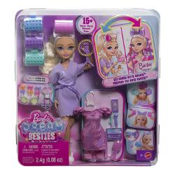 Pregateste-te pentru o zi plina de rasfat alaturi de Barbie Dream Besties Papusa Barbie Malibu vine cu peste 15 accesorii care transforma rutina de infrumusetare intr-o adevarata distractie Pune bigudiurile colorate aplica masca relaxanta si coafeaza-i parul lung si stralucitor pentru un look perfect Alege apoi rochia sclipitoare si pantofii asortati pentru un stil de petrecere fabulos Acest set incurajeaza creativitatea si joaca de rol oferindu-le copiilor ocazia sa se simta ca intr-un 