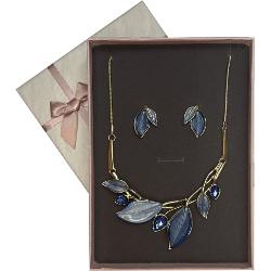 Set colier si cercei alama auriu albastru 42 7cm GA281