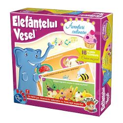 Elef&259;n&539;elul vesel este un nou joc interactiv-educativ cu ilustra&539;ii captivante care stimuleaz&259; gândirea asociativ&259; &537;i imagina&539;ia Setul „Aventuri culinare” introduce copiii în lumea apetisant&259; a diferitelor mânc&259;ruri Cei mici se pot familiariza cu diferite ingrediente naturale cu modul de preparare a alimentelor de baz&259; cu fructe legume &537;i multe altele Vor r&259;spunde la întreb&259;rile 