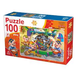 Un puzzle de 100 de piese care ilustreaz&259; o scen&259; din basmul Cei trei 