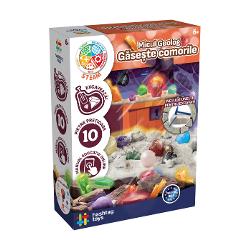 Pregateste-te pentru o aventura stralucitoare in lumea pietrelor pretioase cu acest SET MICUL GEOLOG GASESTE COMORILE Cu aceasta jucarie educativa poti explora si excava propriile pietre pretioase Descopera cele 10 pietre pe care le-am pregatit pentru tine si invata cum sa identifici mineralele explorand istoria fascinanta din spatele fiecareia Devino un adevarat expert in pietre pretioase cu acest set