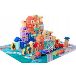 Set 115 cuburi de constructie din lemn Oras pista si masini Cuburi constructie din lemn colorate si distractive - 115 piese Cu ajutorul acestor cuburi copilul invata formele geometrice culorile modul in care se potrivesc formele cum sa construiasca stimulandu-i creativitatea si vederea in spatiu Caracteristici  - 115 piese din lemn dimensiunile sunt afisate in imagini; - forme diferite patrat cilindru cu ajutorul carora se pot construi diferite cladiri  spital statie sectie 