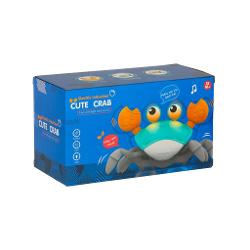 Jucarie interactiva crab dansator cu senzori lumini si sunete &ndash; alergatura vesela care ii tine pe copii in miscare si ii face sa rada pe saturateEste genul de jucarie care ii scoate din ecrane le consuma energia intr-un mod sanatos si le antreneaza atentia coordonarea si reflexele Pe scurt timp de calitate copil fericit si parinte relaxat Crabul porneste copiii il urmaresc iar hohotele de ras apar garantatSenzori inteligenti anti-coliziune detecteaza 