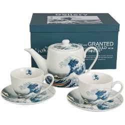 Set din portelan cu ceainic 900 ml si 2 cesti 270 ml Hokusai Marele Val 5973515
