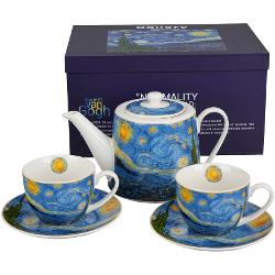 Acest set de ceai combin&259; utilitatea cu rafinamentul artistic Include un ceainic cu infuzor din inox ideal pentru ceai vrac &537;i dou&259; c&259;ni cu farfurioare toate decorate cu un design aparte inspirat de &bdquo;Starry Night&rdquo; &mdash; cu cer albastru &icirc;nstelat spirale &537;i accente luminoase care transform&259; fiecare b&259;utur&259; &icirc;ntr&226;&128;&145;o mic&259; experien&539;&259; vizual&259;p 