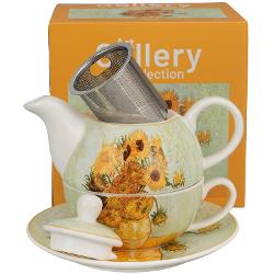 Acest set de ceai îmbinÄ&194;&131; funcÈ&194;&155;ionalitatea cu rafinamentul artistic Include o ceasca  infuzor  ceainic decorate cu motive inspirate din celebra picturÄ&194;&131; „Sunflowers” a lui Vincent van Gogh — aducând la tine acasÄ&194;&131; bucuria formelor È&194;&153;i culorilor vibranteRealizat din porÈ&194;&155;elan fin 