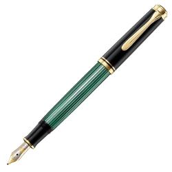 Stilou Souveran M400 Black-Green PelikanPenita Aur 14KAccesorii placate cu aurCorp rasina negru dungat verdeCapac rasina negru Inchidere capac infiletareAlimentare din calimara piston incorporat Prezentare in cutie cadou Pelikan cu Certificat International Pelikan CaracteristiciGreutate 153 grLungime corp cu capac inchis 125 