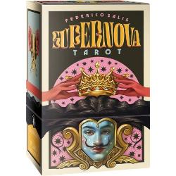 Stylish edgy exuberant rebellious&8213;all this and much more is the new SUPERNOVA TAROT by Federico Salis His unique art with extravagant characters pop references sharp connecting shapes and a flamboyant colour palette manages to put a fresh innovative twist on traditional Tarot structure Both Major and Minor Arcana in this deck are illustrated according to heterogeneous themes and concepts but retain a general sense of cohesion for aesthetic elements like fashion items 
