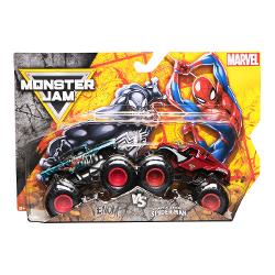 Setul Monster Jam set 2 Masinute Metalice aduce fata in fata doua modele spectaculoase inspirate din universul supereroilor pregatite pentru confruntari pline de adrenalina Fiecare pachet include doua masini cu design tematic decorate in culorile si stilul personajelor Marvel realiza cu detalii atent finisate si roti supradimensionate specifice competitiei Monster Jam Masinile sunt construite pentru curse sarituri si impacturi spectaculoase incurajand jocul dinamic si imaginativ Exista 