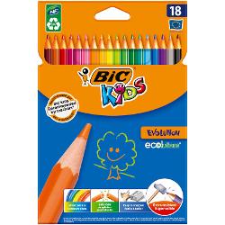 Creioanele colorate BIC Kids Evolution ECOlutions sunt rezistente la soc rezistente la mestecat si nu se sparg daca sunt rupte Cu o manta protectoare ultra-durabila ele pot fi utilizate zilnic si sunt creioanele ideale pentru copii cu varsta de 5 si peste In plus ele sunt fabricate cu ajutorul unor pigmenti de inalt&259; calitate astfel incat umpluturile solide si desenele clare sa devina o sarcina usoara • Pachet de 18 creioane colorate ecologice in culori vesele si 