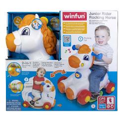 Winfun Balansoar Calut 2 in 1 este o jucarie interactiva conceputa pentru copii cu varsta intre 12 si 36 luni care combina functia de balansoar cu cea de ride-on pentru distractie si dezvoltare activa Designul prietenos in forma de calut cu culori vii si detalii atractive capteaza imediat atentia celor mici Jucaria poate fi folosita in doua moduri ca balansoar pentru miscare lina si relaxanta sau ca vehicul cu roti pentru deplasare oferind versatilitate si adaptare pe masura ce copilul 