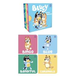 Blue Bingo Bandit &537;i Caramela v&259; a&537;teapt&259; pe tine &537;i copilul t&259;u &icirc;n 4 c&259;rticele simpatice potrivite pentru prima bibliotec&259; a celui mic Textele simple u&537;or de urm&259;rit &537;i ilustra&539;iile simpatice cu cei 4 membri ai familiei de c&259;&539;elu&537;i &icirc;i vor cucerii pe micii fani ai seriei Bluey &537;i &icirc;i vor ajuta s&259; &icirc;n&539;eleag&259; mai bine personajele Fiecare c&259;rticic&259; este 