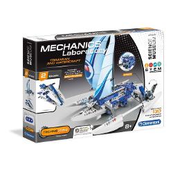 Set constructie STEM Mechanics Laboratory conceput pentru copii pasionati de tehnologie si inginerie care doresc sa descopere principiile mecanicii intr-un mod practic si distractiv Setul permite realizarea a doua modele functionale  un trimaran si o ambarcatiune  oferind o experienta educativa completa Include peste 130 de piese usor de asamblat care ajuta la intelegerea conceptelor de baza din mecanica constructie si miscare Copiii pot construi testa si reconstrui modelele dezvoltand 