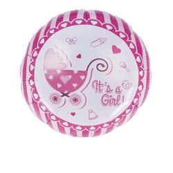 Balon folie It&rsquo;s a Girl 46 cm DACO este un balon decorativ rotund realizat din folie ideal pentru petreceri baby shower evenimente de tip gender reveal sau anivers&259;ri dedicate venirii pe lume a unei feti&539;e Designul este &icirc;n nuan&539;e de roz &537;i include mesajul &bdquo;It&rsquo;s a Girl&rdquo; al&259;turi de elemente grafice tematice potrivite pentru astfel de ocazii specialeCu un diametru 
