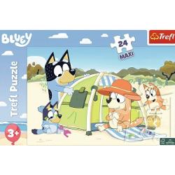 Acest puzzle vesel cu 24 de piese este perfect pentru distrac&539;ia copiilor fani Bluey Imaginea puzzle-ului prezint&259; aventurile familiei tale preferate de c&259;&539;ei pe o plaj&259; &icirc;nsorit&259;