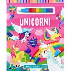 Unicorni - Coloreaza cu apa si numaraCarte cartonata si reutilizabila  stilou magic pentru apa