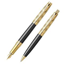 Set Stilou  Pix Aster Wave Black & Gold Parker Stiloul Parker Aster Wave Black & Gold este varianta modern&259; din gama Aster eviden&539;iat&259; prin modelul Wave discret aplicat pe corpul negru Accentele aurii adaug&259; elegan&539;&259; rezult&acirc;nd un echilibru bun &icirc;ntre stil clasic &537;i design contemporanCorpul metalic ofer&259; rezisten&539;&259; &537;i stabilitate &icirc;n utilizare iar peni&539;a din o&539;el inoxidabil 