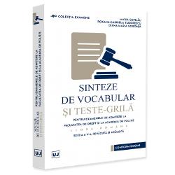 Prezenta lucrare a luat nastere ca urmare a unei frumoase colaborari &icirc;ntre studentii Facultatii de Drept si Editura Universul Juridic Inedita prin cuprinsul sau sinteze de vocabular si teste-grila atent selectate asociate cu tematica de admitere la Facultatea de Drept sau la Academia de Politie aceasta reprezinta o provocare stimul&acirc;nd si gestion&acirc;nd at&acirc;t cunostintele c&acirc;t si emotiile specifice acestor examene de admiterep 