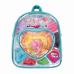 Set creativ Plexi Flexi in rucsac ideal pentru copii care iubesc activitati handmade si accesorii colorate Acest kit include 2000 de elasticuri multicolore 5 accesorii si 30 de margele pentru decorare oferind tot ce este necesar pentru realizarea unor bratari si creatii unice Setul este ambalat intr-un rucsac modern si practic care permite transportul facil tuturor componentelor astfel incat copiii pot crea oriunde  acasa in vacanta sau alaturi de prieteni Rucsacul poate fi folosit si 
