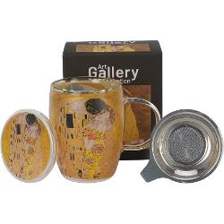 Cana din sticl&259; cu pere&539;i dubli &537;i infuzor de ceai din o&539;el inoxidabil&nbsp;&nbsp;THE&nbsp;&nbsp;KISS CLASSIC inspirat&259; de G Klimt&nbsp;&nbsp;din colectia&nbsp;Galeria de Art&259;&nbsp; este fabricat&259; din cristal f&259;r&259; plumb combin&acirc;nd elegan&539;a 