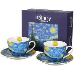 Un set de dou&259; ce&537;ti cu farfurioare&nbsp;&nbsp;STARRY NIGHT&nbsp;&nbsp;inspirat de Van Gogh din&nbsp; colec&539;ia&nbsp;Art Gallery&nbsp;&nbsp; Aceste produse sunt fabricate din por&539;elan de calitate superioara un material cunoscut pentru durabilitatea sa excelent&259; &537;i aspectul lucios 