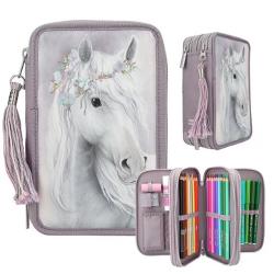 PENAR&nbsp;ECHIPAT FANTASY HORSES -&nbsp;MISS MELODYProducator&nbsp;DepescheCod produs&nbsp; 13126Varsta&nbsp; 6 ani Dimensiuni pachet&nbsp;20 x 13 x 75 cmGreutate&nbsp; 061 kg&nbsp;Trusa Miss Melody in mov deschis are in fata un motiv mare de cal cu o coroana de flori in coama si detalii cu 