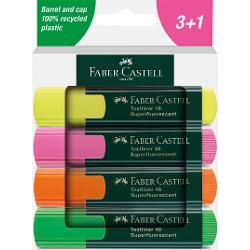 Set de 4 textmarkere 1548 Faber Castell Varf tesit 3 grosimi de scriere 1mm 2 mm 5mm Cerneala pe baza de apa Uscare rapida&nbsp;