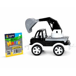 Excavatorul Mini Matik este o jucarie compacta si atractiva perfecta pentru copiii pasionati de utilaje de constructii Modelul este echipat cu brat si cupa mobile oferind un joc realist si captivant Datorita dimensiunii sale reduse excavatorul poate fi luat cu usurinta oriunde acasa in curte sau la locul de joaca Joaca stimuleaza imaginatia dezvolta motricitatea fina si coordonarea miscarilor Caracteristici tip excavator culoare negru alb si gri brat si cupa mobile 