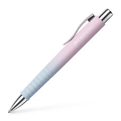 Pix cu mecanism Polly Ball XB gama Flow de la Faber-Castell Culoare bleu-roz cu efect gradient Forma ergonomica triunghiulara Grip placut la atingere cu textura anti-alunecare Clip rezistent varf si buton din metal Rezerva de mare capacitate XB albastra