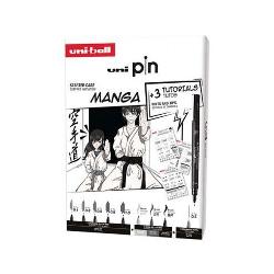 Liner set cadou MANGA 5 liner&nbsp; UNI PIN-200 3 liner Brush creion mec05mm 3 sabloane carton