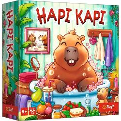 Hapi Kapi este un joc de societate vesel in care fiecare jucator trebuie sa aiba grija de propria capibara oferindu-i mancare ingrijire distractie si companie Jucatorii deplaseaza pionul capibara pe tabla de joc colecteaza jetoane si le schimba pentru carti de ingrijire Castiga primul jucator care aduna 4 carti diferite cate una din fiecare categorie Jocul incurajeaza gandirea strategica capacitatea de analiza si intelegerea emotiilor oferind o activitate placuta pentru intreaga 