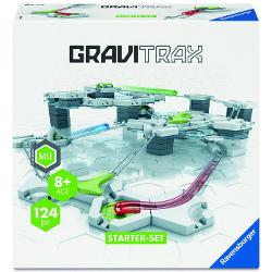 GraviTrax Starter este un set plin de actiune creativitate si posibilitati nelimitate de constructie GraviTrax este un sistem interactiv de piste pentru bile care permite crearea unor constructii spectaculoase si observarea modului fascinant in care actioneaza gravitatia in practica Setul ofera posibilitatea de a proiecta piste pe mai multe niveluri de a experimenta cu viteza directia miscarii si diverse efecte speciale Datorita elementelor variate pot fi construite atat trasee simple 
