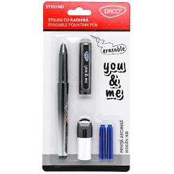 Scrie cu &icirc;ncredere &537;i corecteaz&259; rapid orice gre&537;eal&259; cu&nbsp;stiloul cu radier&259; DACO You & Me ST301ND Echipat cu&nbsp;cerneal&259; albastr&259; termosensibil&259; acesta permite &537;tergerea textului prin simpla frecare cu radiera integrat&259; &icirc;n capac f&259;r&259; a deteriora h&acirc;rtia Este alegerea 