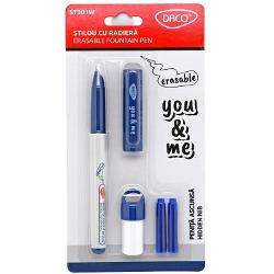 Scrie f&259;r&259; grija gre&537;elilor cu&nbsp;stiloul cu radier&259; DACO You & Me ST301W Prev&259;zut cu&nbsp;cerneal&259; albastr&259; termosensibil&259; acesta permite &537;tergerea rapid&259; a textului prin frecare folosind radiera integrat&259; &icirc;n capac Este alegerea ideal&259; pentru elevi studen&539;i &537;i pentru oricine 