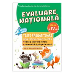 Prin diversitatea temelor abordate la limba &537;i literatura rom&acirc;n&259; matematic&259; &537;i &537;tiin&539;e ale naturii acest auxiliar se constituie &icirc;ntr-un instrument practic de preg&259;tire a elevilor pentru Evaluarea Na&539;ional&259; de la sf&acirc;r&537;itul clasei a IV-aLucrarea este conceput&259;&nbsp;dup&259; modelul ultimelor teste elaborate de MEC oferind elevilor oportunitatea de a se familiariza cu diferite tipuri de 