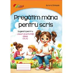 Pregatim mana pentru scris&rdquo;In aceasta lucrare educatoarele si parintii vor gasi un sprijin real in ceea ce priveste pregatirea mainii pentru scris Sugestiile pentru semnele grafice premergatoare scrierii literelor de mana sunt concepute pe spatii de caiet tip I si sunt restranse pentru a nu obosi copilulImaginile estetice care insotesc semnele grafice fac din aceste sugestii o atractie pentru fiecare copil