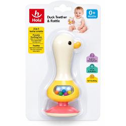 Jucarie Bebe Cu Ventuza Si Zornaitoare Ratusca este o jucarie interactiva 2 in 1 conceputa pentru stimularea simturilor si dezvoltarea timpurie a bebelusului Jucaria are un design vesel in forma de ratusca si este prevazuta cu o ventuza la baza care permite fixarea pe suprafete netede precum masa sau tavita scaunului de masa Compartimentul transparent contine bilute colorate care se misca si produc sunete atunci cand jucaria este agitata sau miscata stimuland atentia vizuala si auditiva 