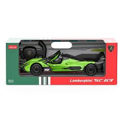 Copilul dumneavoastra se poate juca in voie cu masina cu telecomanda Lamborghini SC63 LMDH scara 1 la 14 oferita de brandul international Rastar Nicio cursa nu este imposibil de castigat cu acesta masinuta replica oficiala cu licenta a modelului original construita cu mare atentie la detalii Masinuta are proportiile ideale pentru momente pline de distractie si amuzament Masinuta functioneaza pe frecventa de 24GAlimentarea se face astfel  pentru masinuta sunt necesare 5 baterii tip AA  