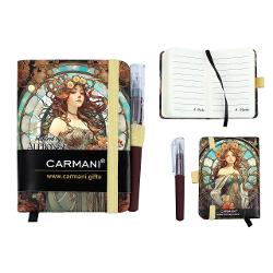 P&259;streaz&259;-&539;i ideile &537;i inspira&539;ia mereu la &icirc;ndem&acirc;n&259; cu bloc notes-ul cu pix Mucha Inspirat de universul artistic al celebrului Alphonse Mucha unul dintre cei mai aprecia&539;i reprezentan&539;i ai stilului Art Nouveau acest set de papet&259;rie &icirc;mbin&259; elegan&539;a artei decorative cu utilitatea accesoriilor de zi cu ziDesignul inspirat de 