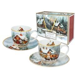 Set cu 2 ce&537;ti cu farfurioare din por&539;elan 250 ml &ndash; Peisaj de iarn&259; cu case &icirc;nz&259;pezite &537;i calea&537;c&259;Transform&259; fiecare pauz&259; de cafea sau ceai &icirc;ntr-un moment de poveste cu acest elegant set de 2 ce&537;ti cu farfurioare din por&539;elan fiecare cea&537;c&259; av&acirc;nd o capacitate de 250 mlCasele acoperite de 