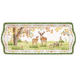 Adu farmecul naturii &537;i frumuse&539;ea p&259;durilor de poveste la masa ta cu platoul din por&539;elan Easy Life colec&539;ia Fairy Forest o pies&259; elegant&259; &537;i rafinat&259; inspirat&259; de lini&537;tea &537;i culorile calde ale toamneiRealizat din por&539;elan alb platoul impresioneaz&259; prin forma sa dreptunghiular&259; alungit&259; cu margini delicat 